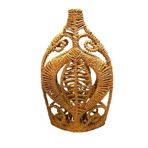 Handmade Woven Brown Seagrass Vase‎ With & Floral Pattern, NWOT